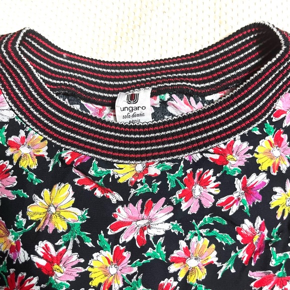 Emmanuel Ungaro Vintage Ladies floral top 1980s ribbed neckline and sleeve cuffs - Picture 2 of 7